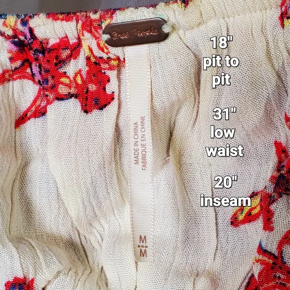 Free People Romper Crop Wide Leg Boho Peasant Cut Out Size M Festival 70s Vibe - Picture 9 of 9